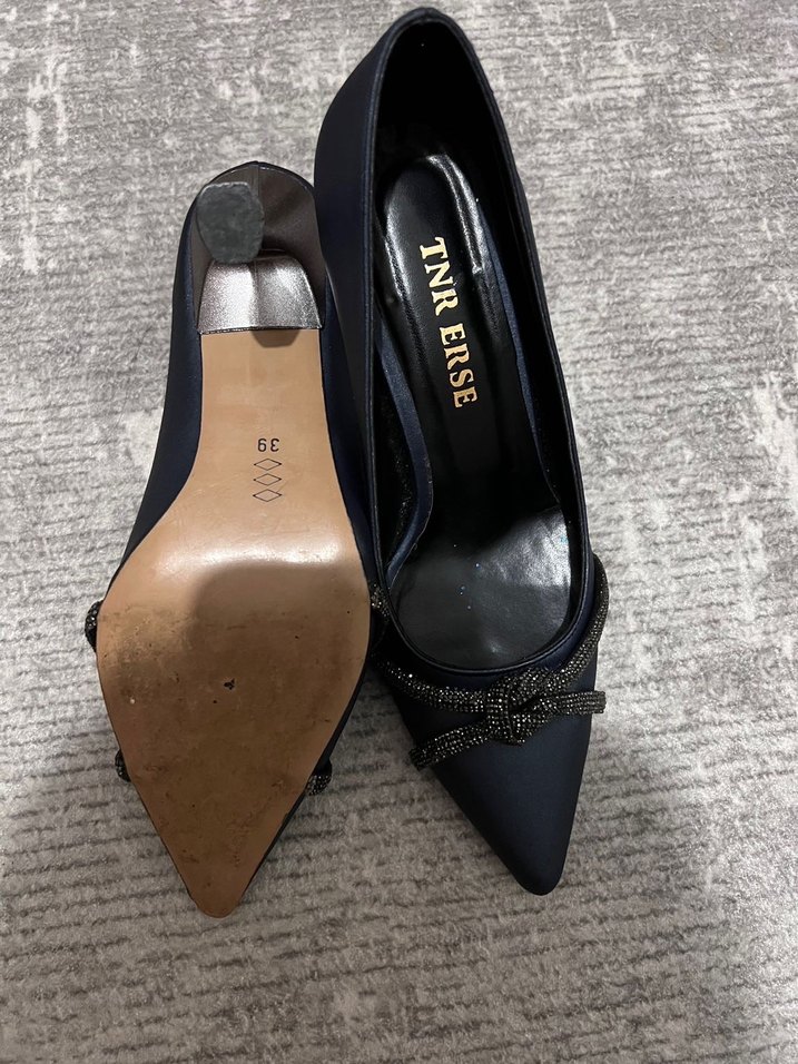 Koyu Mavi Tokalı Stiletto Kadın Topuklu Ayakkabı - Görsel 3