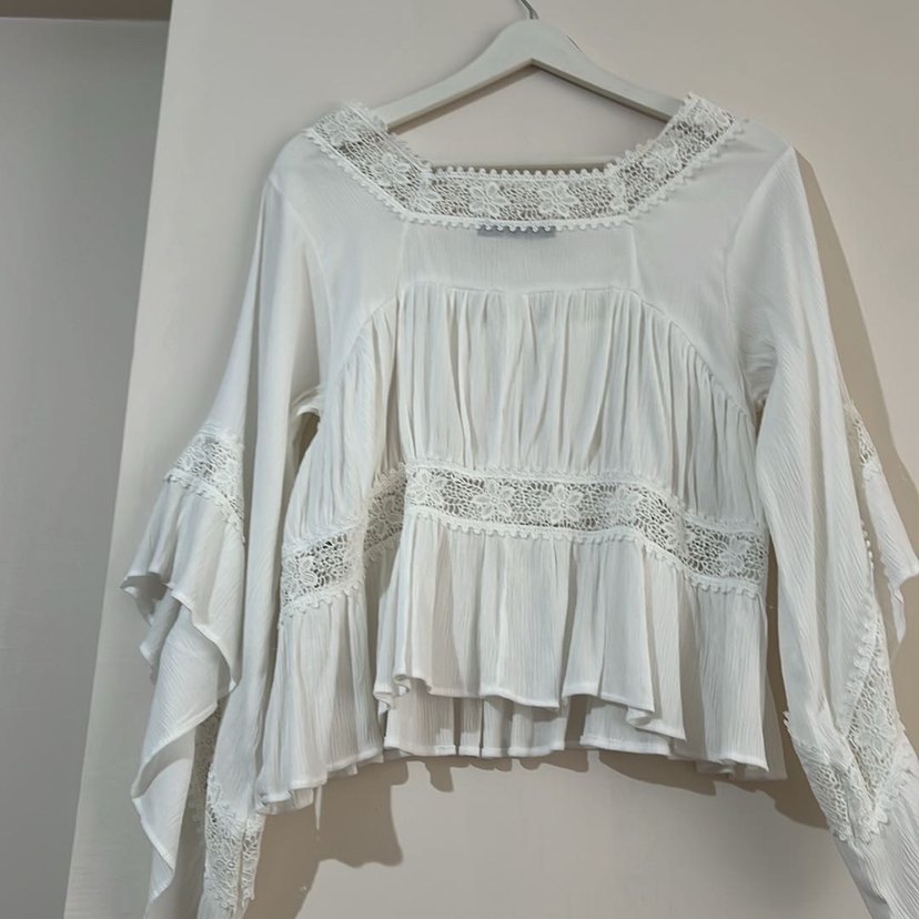 Pamuklu Beyaz Bohem Uzun Kollu Bluz - Görsel 3