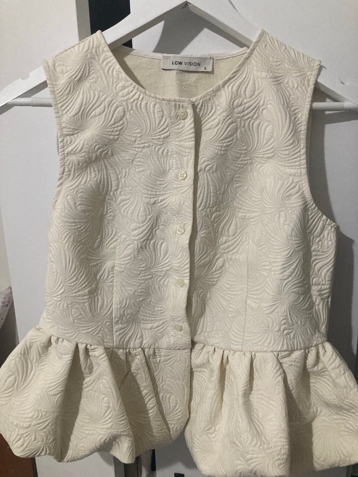 Düğmeli Kolsuz Keten Kadın yelek - Görsel 4