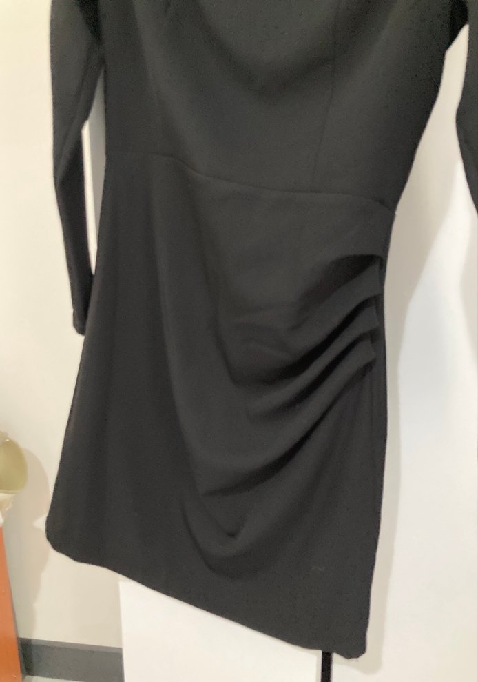 Drapeli Siyah Uzun Kollu Midi Elbise - Görsel 2