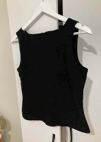 Siyah Keten V Yaka Kolsuz Kadın bluz - Görsel 2