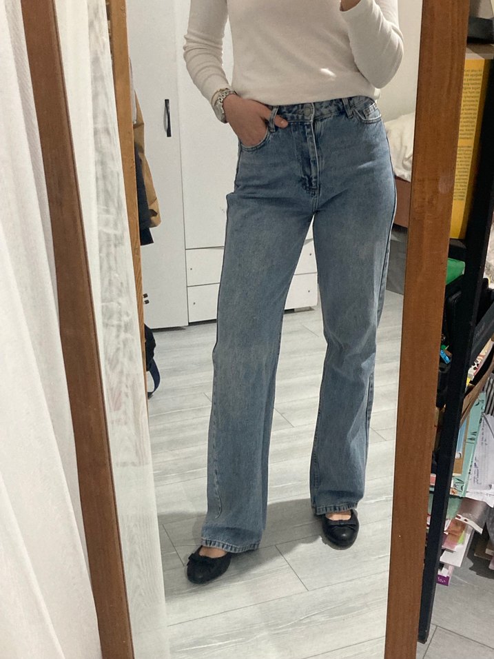 Rahat Kesim Beyaz Midi Boy Kadın Kot Pantolon - Görsel 3