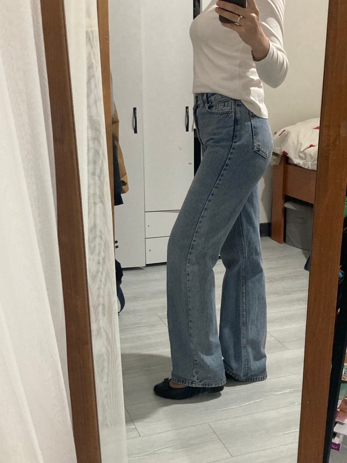 Rahat Kesim Beyaz Midi Boy Kadın Kot Pantolon - Görsel 2