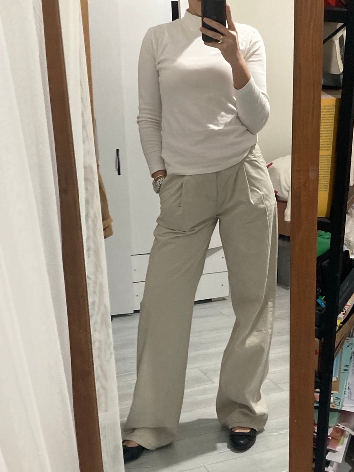 Bej Regular Fit Keten Kadın Pantolon - Görsel 3