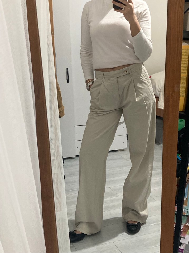 Bej Regular Fit Keten Kadın Pantolon - Görsel 2