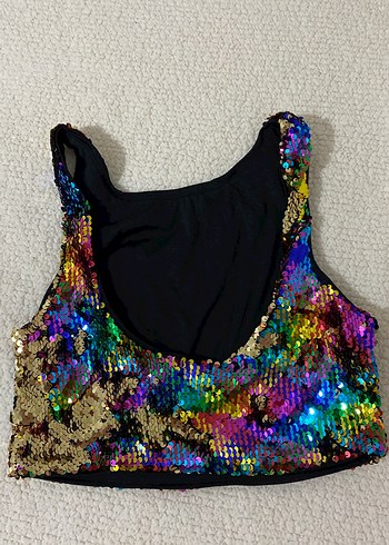 Kızlar için Çok Renkli Payetli Kolsuz crop XS beden - Görsel 2