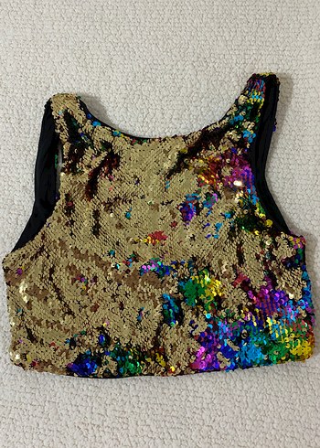 Kızlar için Çok Renkli Payetli Kolsuz crop XS beden - Görsel 3