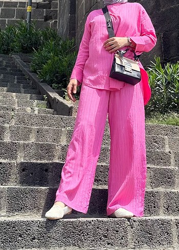 Pembe Pilili Uzun Kesim Regular Fit Takım