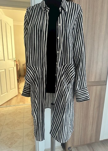 Diğer Gri Zebra Desenli Uzun bağlamalı Tunik
