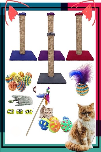 Kedi Seti Kedi Tırmalama Tahtası 40cm,Sarma Top ,Olta ,Tüylü Top