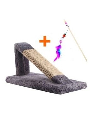 Kedi Tırmalama Rampası Tahtası - Peluş Kumaş Doğal Kendir Halat 