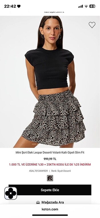 Koton Mini şort Etek Leopar Desenli Volanli katlı