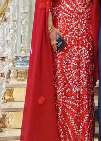 Kırmızı Nakışlı Uzun abiye - Görsel 3