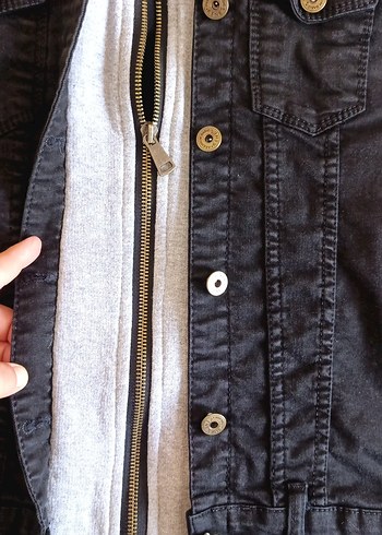 l Beden Gri Kapüşonlu Denim Erkek Ceket