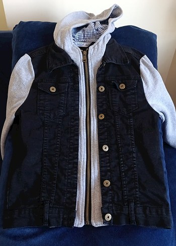 Gri Kapüşonlu Denim Erkek Ceket