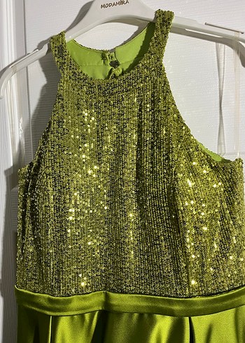 Parlak Yeşil Drapeli Midi Abiye Elbise - Görsel 2