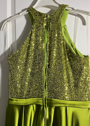 Parlak Yeşil Drapeli Midi Abiye Elbise - Görsel 4