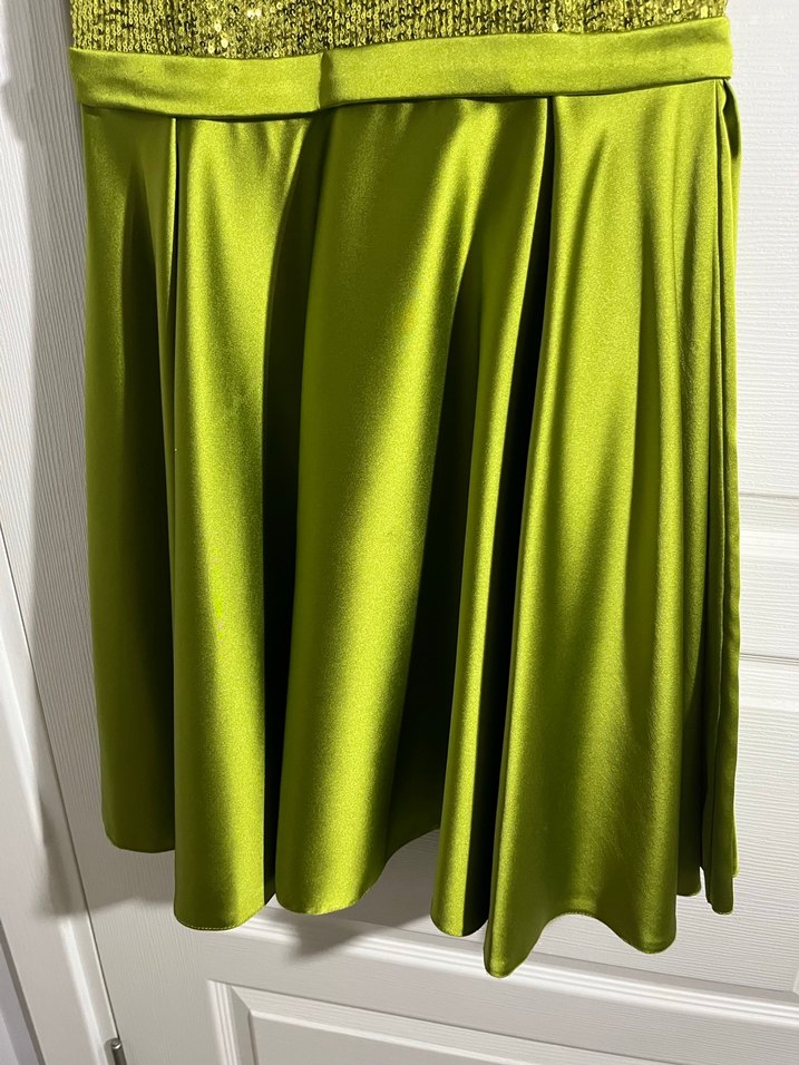 Parlak Yeşil Drapeli Midi Abiye Elbise - Görsel 3