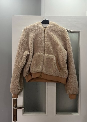Bej Kapüşonlu Peluş Kadın Ceket - Görsel 3