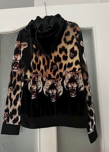 Leopar Desenli Kapüşonlu Kadın hırka - Görsel 3