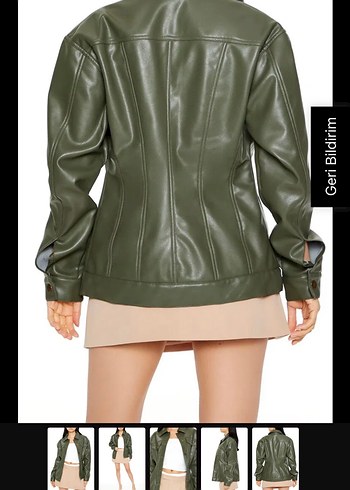 Düğmeli Bej Deri Kadın Ceket - Görsel 4