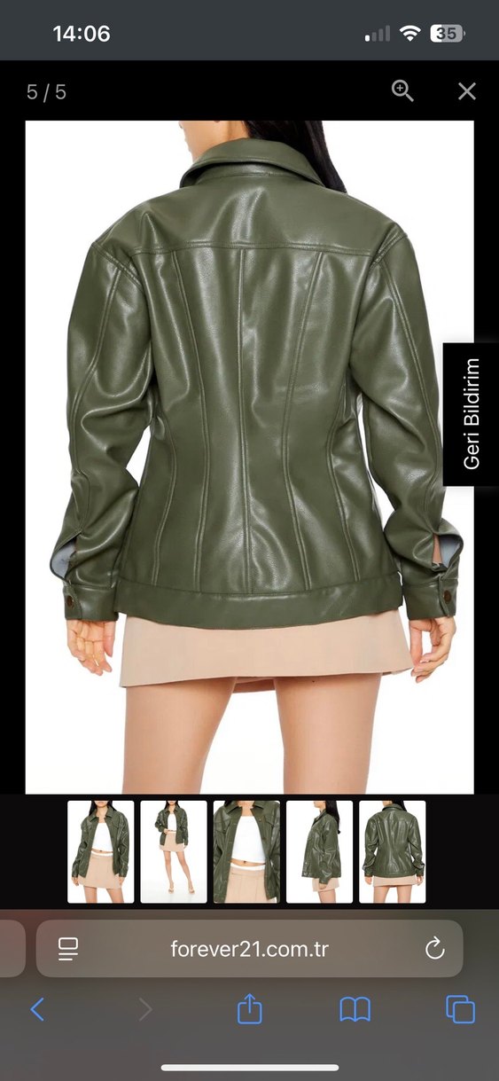 Düğmeli Bej Deri Kadın Ceket - Görsel 4