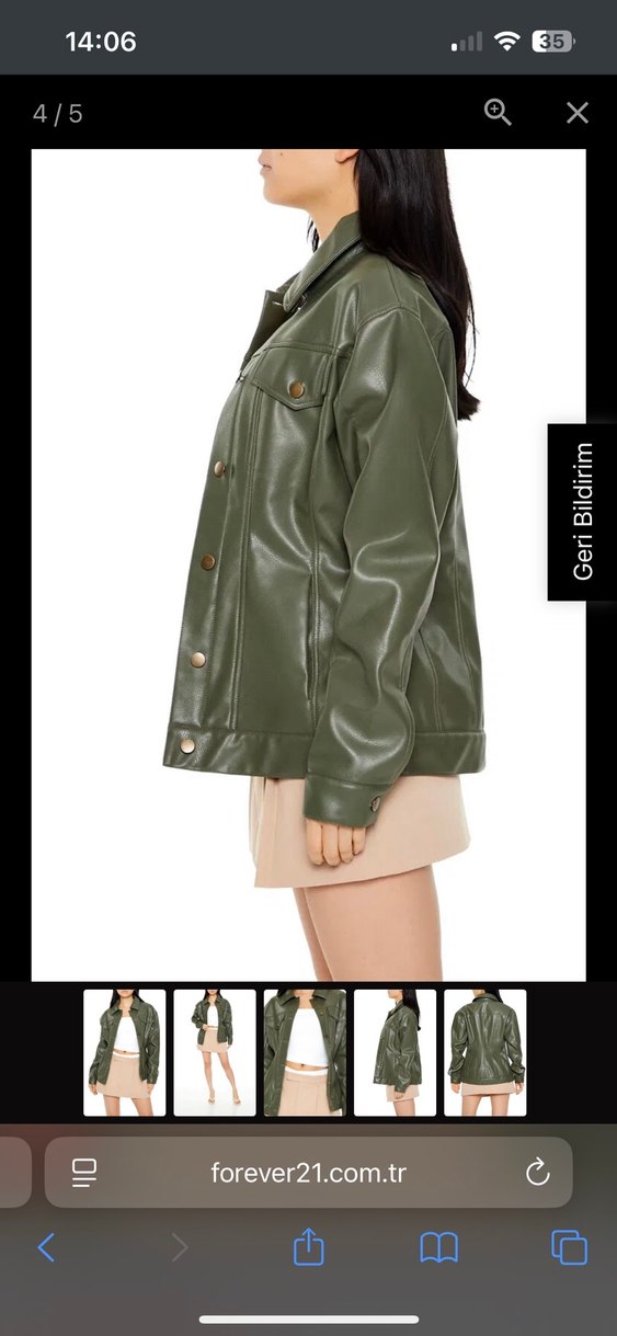 Düğmeli Bej Deri Kadın Ceket - Görsel 3