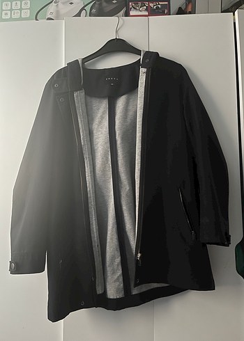 Siyah Midi Boy Fermuarlı Kadın Ceket Pruva yağmurluk - Görsel 3
