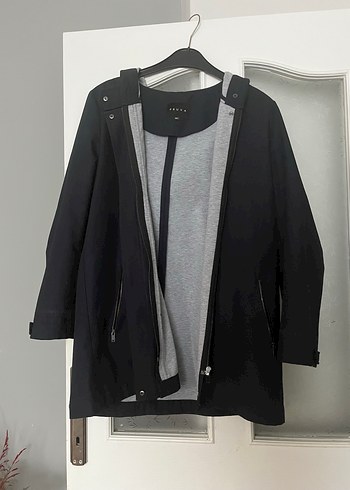Siyah Midi Boy Fermuarlı Kadın Ceket Pruva yağmurluk - Görsel 2