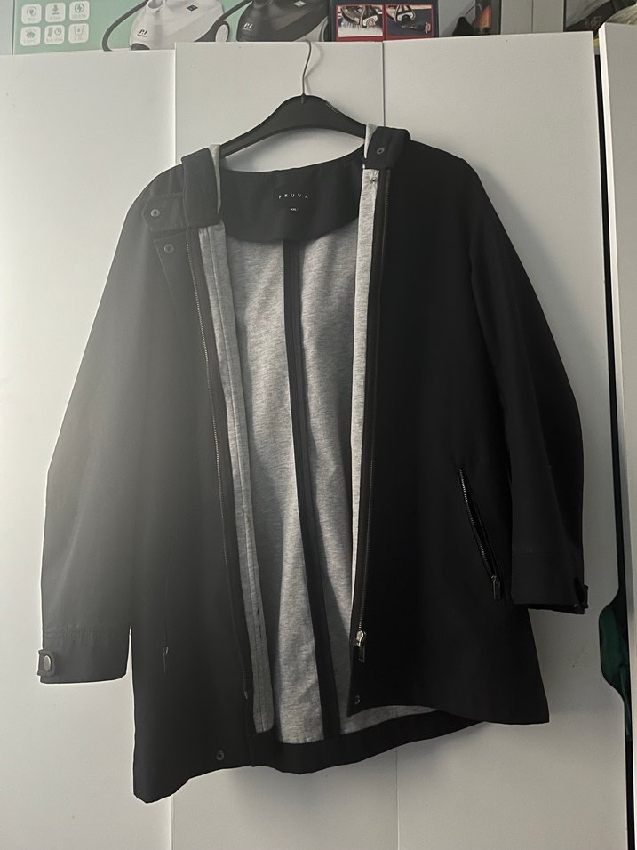 Siyah Midi Boy Fermuarlı Kadın Ceket Pruva yağmurluk - Görsel 3