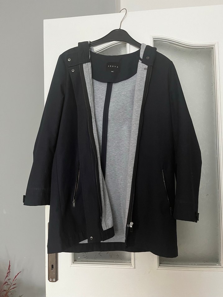 Siyah Midi Boy Fermuarlı Kadın Ceket Pruva yağmurluk - Görsel 2