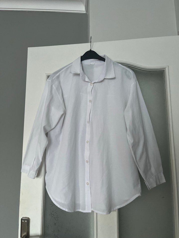 Drapeli Gri Beyaz Keten Kadın Gömlek - Görsel 2