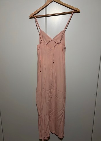 Pull and Bear Pembe V Yakalı Uzun İp Askılı Elbise Pull&Bear