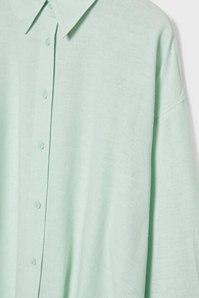 su yeşili Pamuklu Düğmeli gömlek - Görsel 2