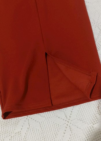 Kırmızı Uzun Kollu Kemerli Kadın Elbise - Görsel 8