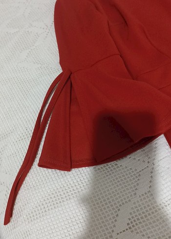 Kırmızı Uzun Kollu Kemerli Kadın Elbise - Görsel 5