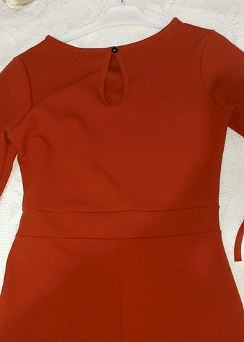 Kırmızı Uzun Kollu Kemerli Kadın Elbise - Görsel 6