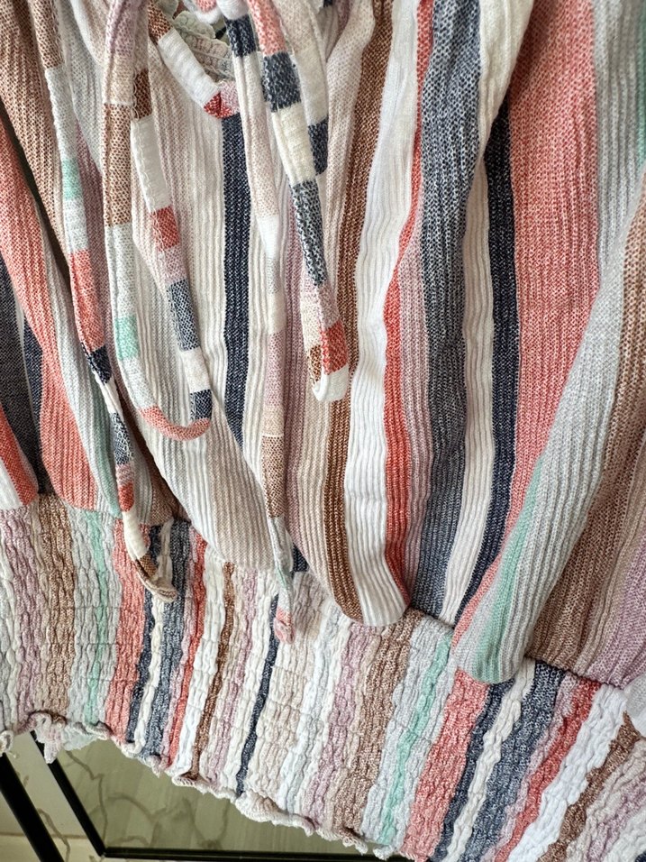 Bohem Çizgili Pilili Mini Bluz - Görsel 3