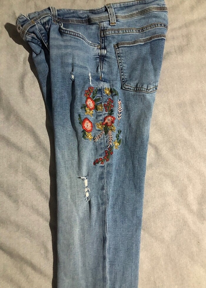 Zara Dar jean kot şık pantolon desenli çiçekli mavi - Görsel 2