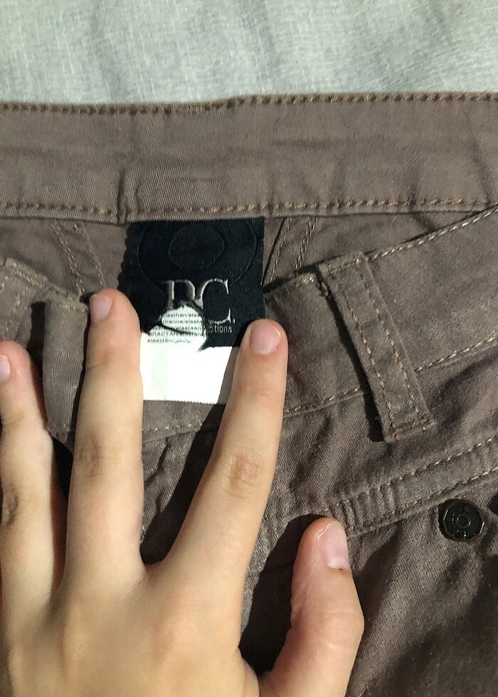 Kahve kot pantolon hafif parıltılı kumaşlı - Görsel 2