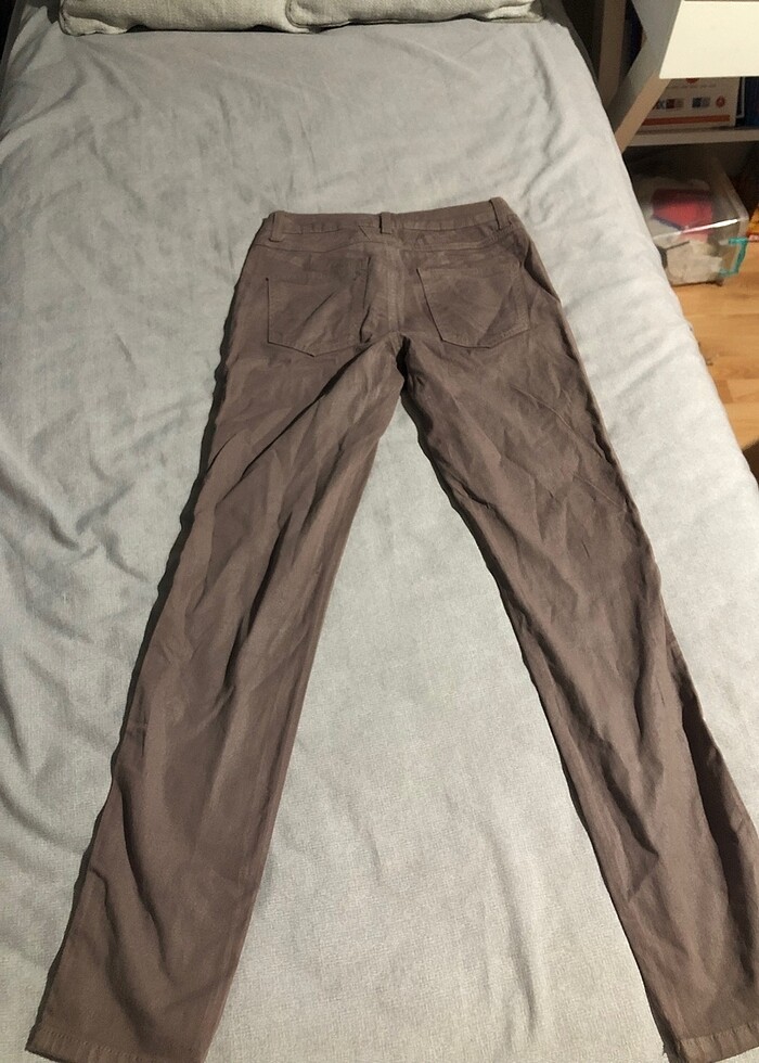 Kahve kot pantolon hafif parıltılı kumaşlı - Görsel 4