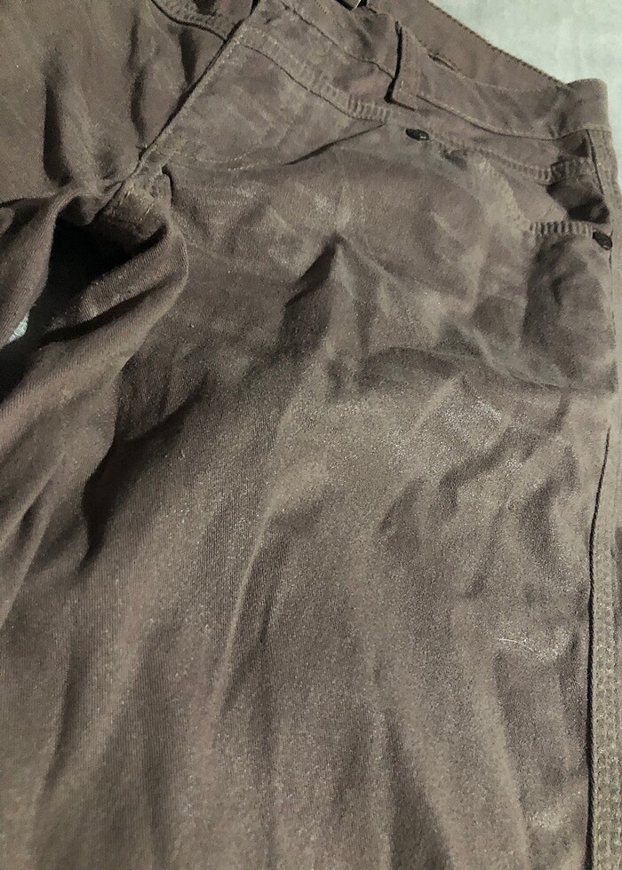 Kahve kot pantolon hafif parıltılı kumaşlı - Görsel 3