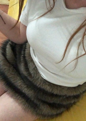 Kürk etek kahverengi S - Görsel 2