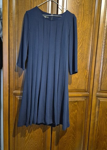 Lacivert Piliseli Midi Elbise - Görsel 5