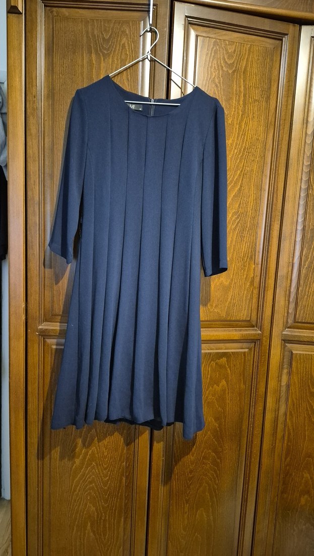 Lacivert Piliseli Midi  Elbise - Görsel 5