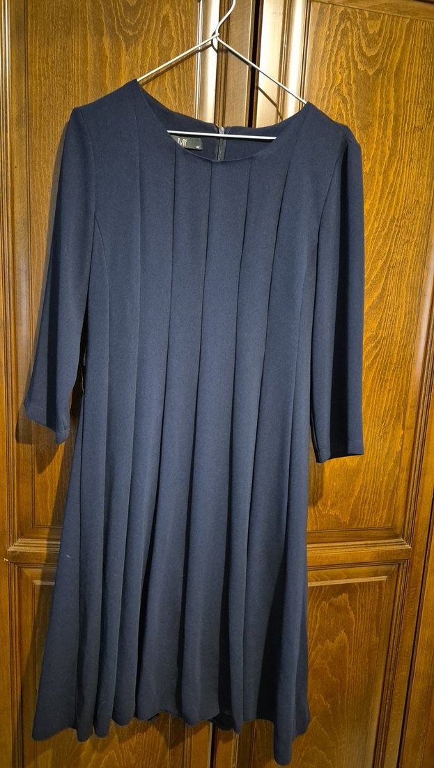 Lacivert Piliseli Midi  Elbise - Görsel 2