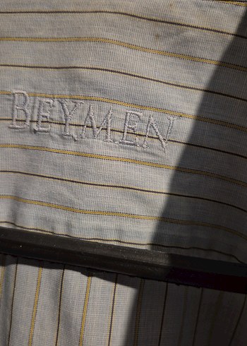 açık mavi Çizgili Erkek Keten Gömlek - Görsel 2