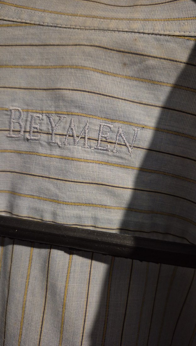 açık mavi Çizgili Erkek Keten Gömlek - Görsel 2