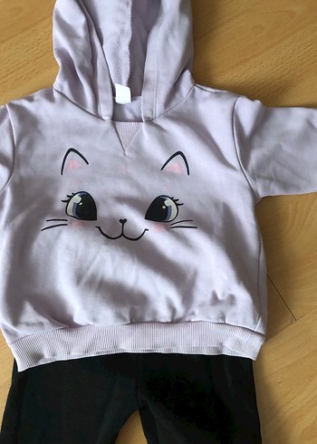 Gri Kapüşonlu Uzun Kollu Bebek Kız Takımı - Görsel 3