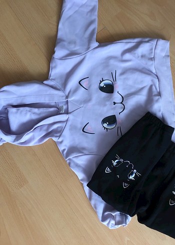 Gri Kapüşonlu Uzun Kollu Bebek Kız Takımı - Görsel 5